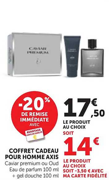 COFFRET CADEAU POUR HOMME AXIS Caviar premium ou Oud Eau de parfum 100 ml + gel douche 100 ml