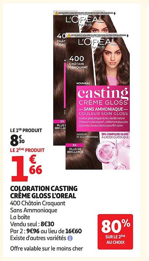 COLORATION CASTING CRÈME GLOSS L'OREAL 400 Châtain Craquant Sans Ammoniaque