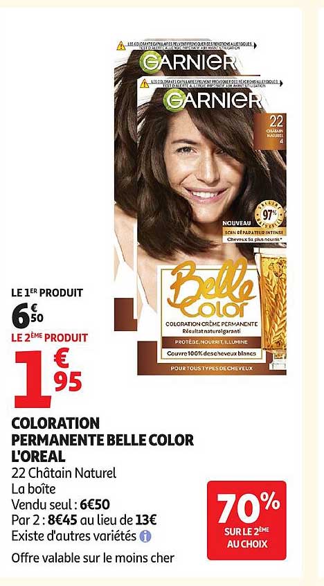 COLORATION PERMANENTE BELLE COLOR L'OREAL 22 Châtain Naturel
