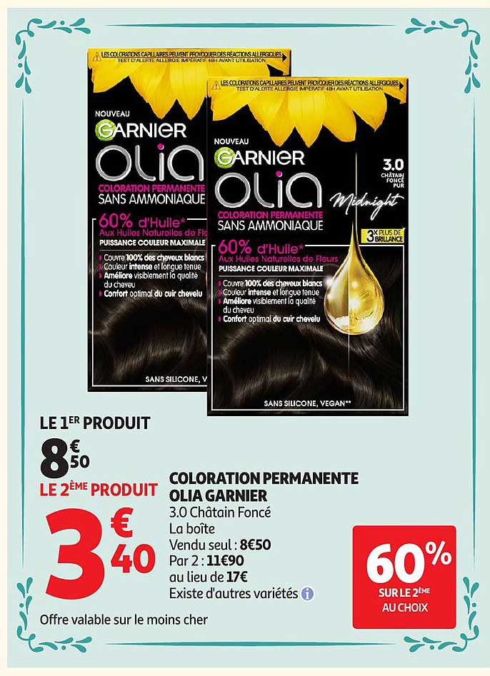 COLORATION PERMANENTE OLIA GARNIER 3.0 Châtain Foncé