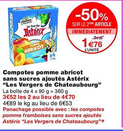 Compotes pomme abricot sans sucres ajoutés Astérix “Les Vergers de Châteaubourg”