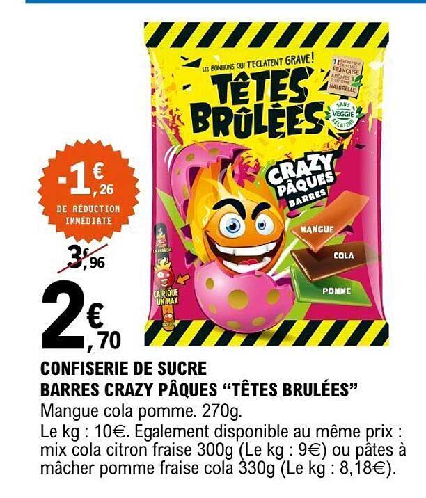 CONFISERIE DE SUCRE BARRES CRAZY PÂQUES “TÊTES BRÛLÉES”