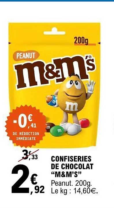 CONFISERIES DE CHOCOLAT “M&M’S” Peanut. 200g. Le kg : 14,60€.