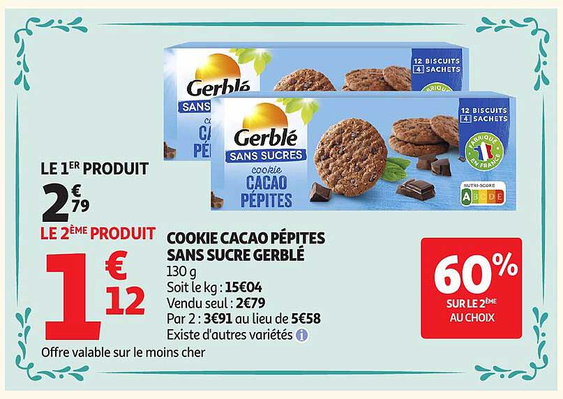 COOKIE CACAO PÉPITES SANS SUCRE GERBLÉ