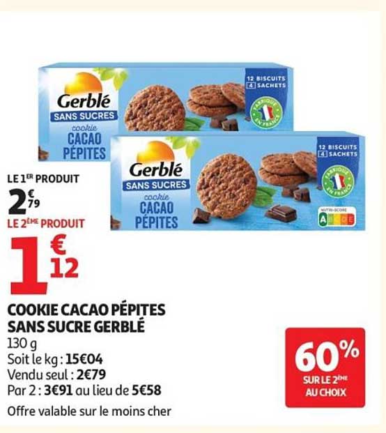 COOKIE CACAO PÉPITES SANS SUCRE GERBLÉ