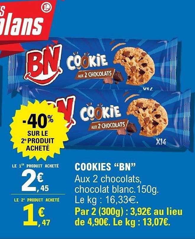 COOKIES “BN” Aux 2 chocolats, chocolat blanc. 150g.