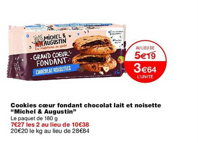 Cookies coeur fondant chocolat lait et noisette “Michel & Augustin”