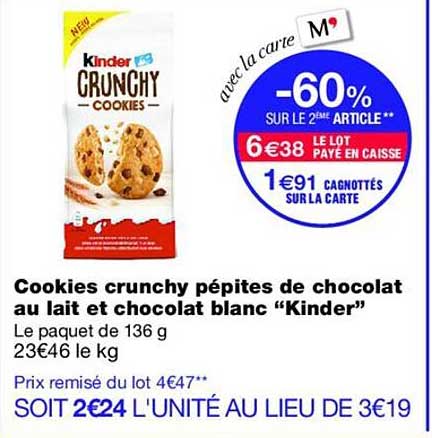 Cookies crunchy pépites de chocolat au lait et chocolat blanc “Kinder”
