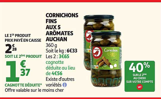 CORNICHONS FINS AUX 5 ARÔMATES AUCHAN