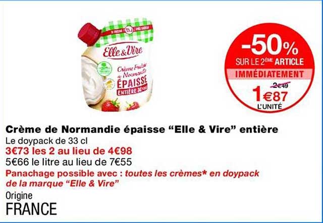 Crème de Normandie épaisse “Elle & Vire” entière