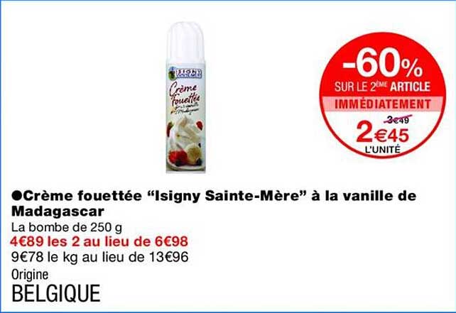 Crème fouettée “Isigny Sainte-Mère” à la vanille de Madagascar