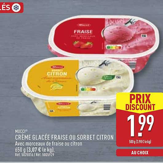 CRÈME GLACÉE FRAISE OU SORBET CITRON