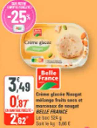 Crème glacée Rhum raisin sans sorbet et morceaux de nougat BELLE FRANCE