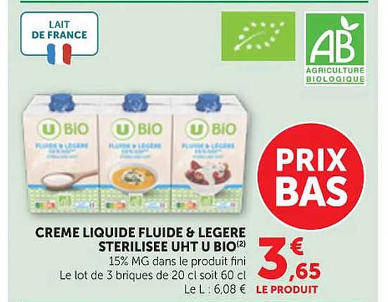 CREME LIQUIDE FLUIDE & LEGERE STERILISEE UHT U BIO