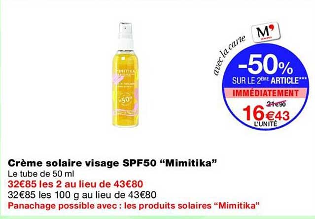 Crème solaire visage SPF50 “Mimitika”
