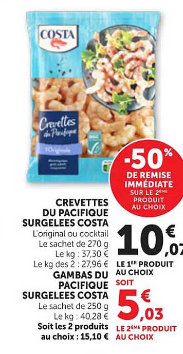 Crevettes du Pacifique surgelées Costa