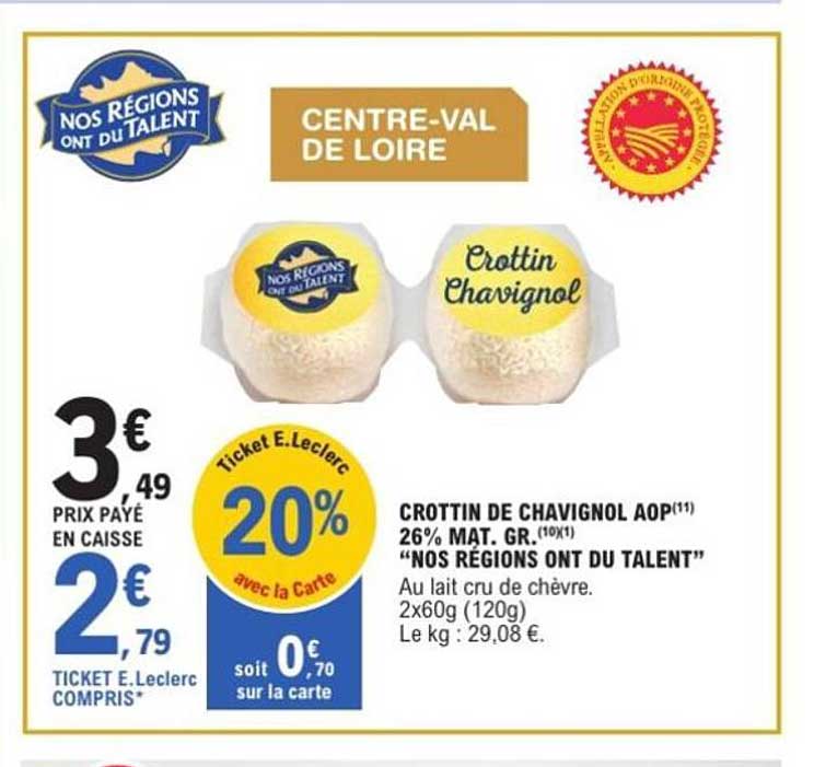CROTTIN DE CHAVIGNOL AOP 26% MAT. GR. "NOS RÉGIONS ONT DU TALENT"