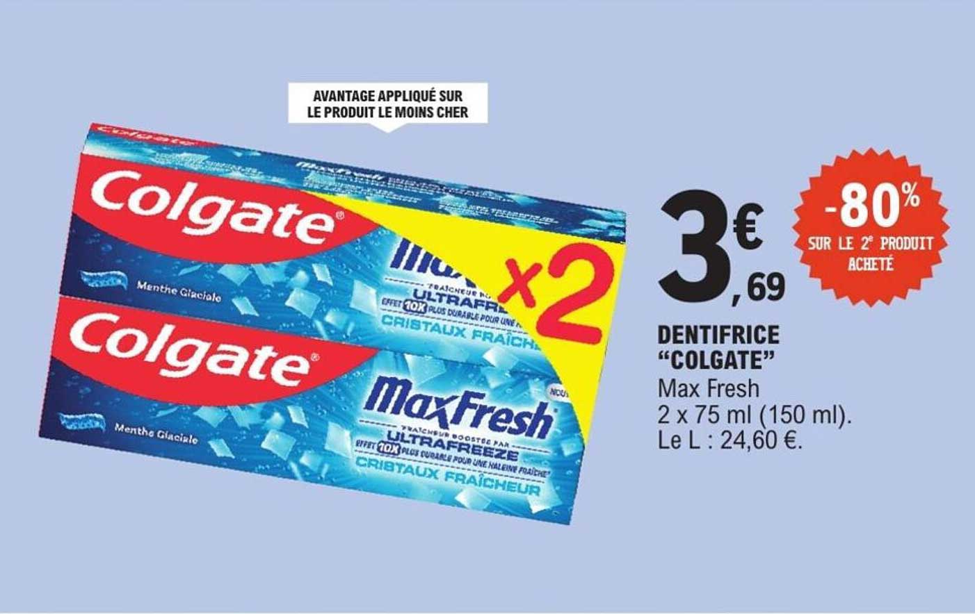 DENTIFRICE "COLGATE" Max Fresh 2 x 75 ml (150 ml)