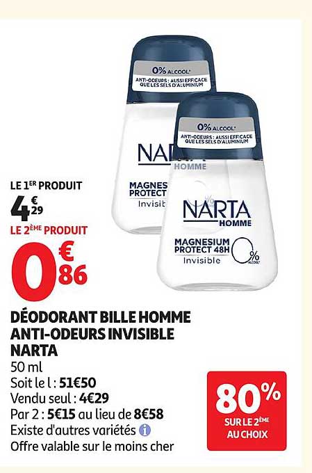 DÉODORANT BILLE HOMME ANTI-ODEURS INVISIBLE NARTA