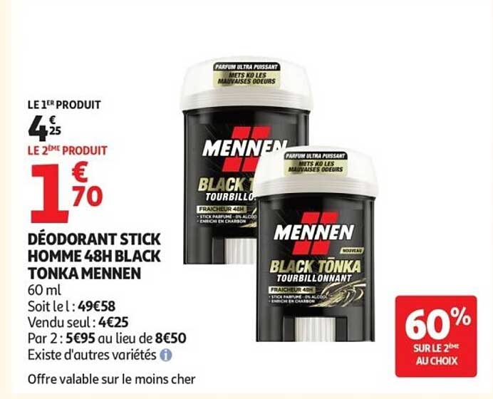 DÉODORANT STICK HOMME 48H BLACK TONKA MENNEN