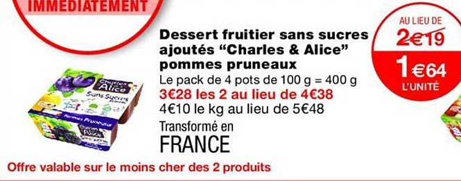 Dessert fruitier sans sucres ajoutés “Charles & Alice” pommes pruneaux