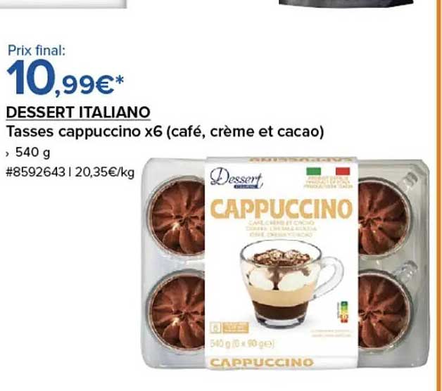 DESSERT ITALIANO Tasses cappuccino x6 (café, crème et cacao)