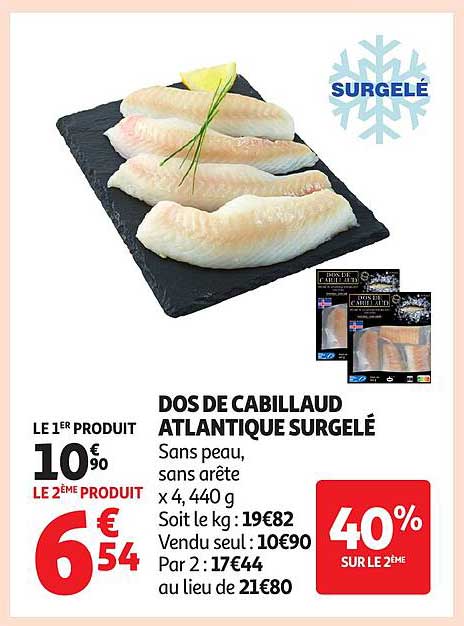 DOS DE CABILLAUD ATLANTIQUE SURGELÉ