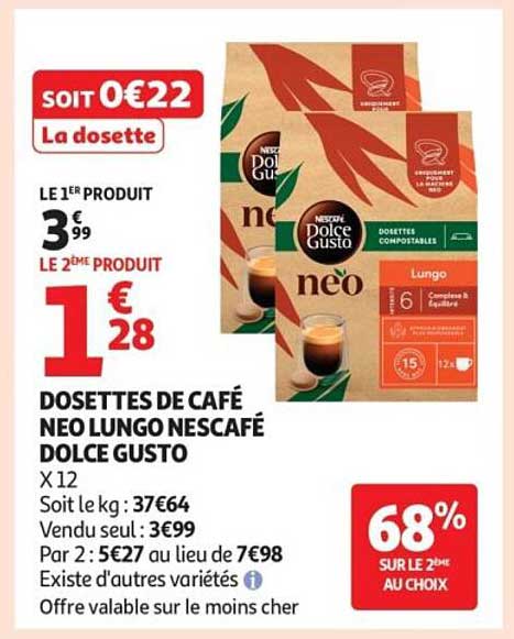 DOSETTES DE CAFÉ NEO LUNGO NESCAFÉ DOLCE GUSTO X12