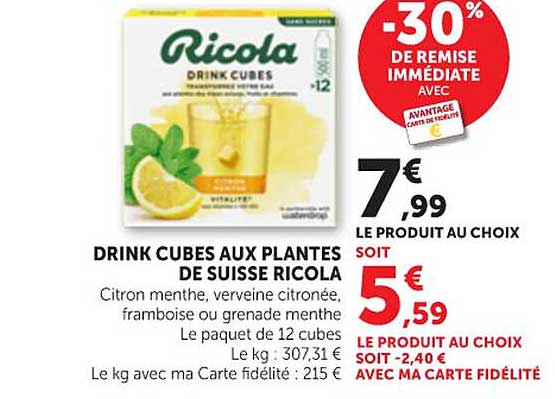 DRINK CUBES AUX PLANTES DE SUISSE RICOLA