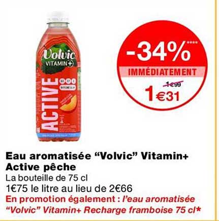 Eau aromatisée “Volvic” Vitamin+ Active pêche