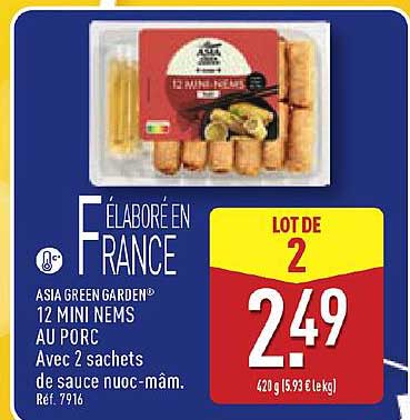 ÉLABORÉ EN FRANCE ASIA GREEN GARDEN® 12 MINI NEMS AU PORC Avec 2 sachets de sauce nuoc-mâm. Réf. 7916
