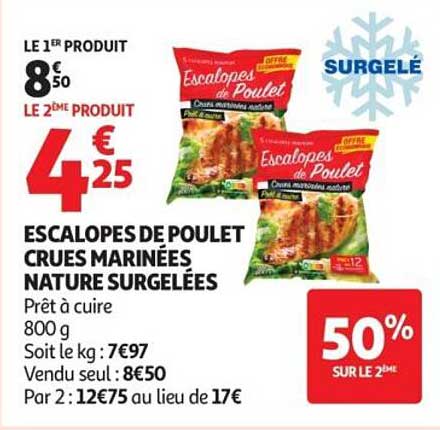 ESCALOPES DE POULET CRUES MARINÉES NATURE SURGELÉES