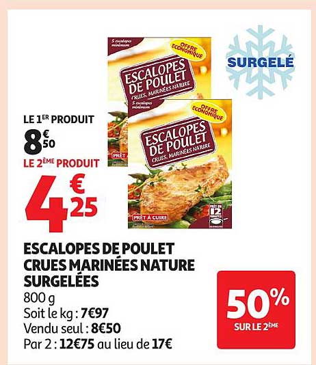 ESCALOPES DE POULET CRUES MARINÉES NATURE SURGELÉES