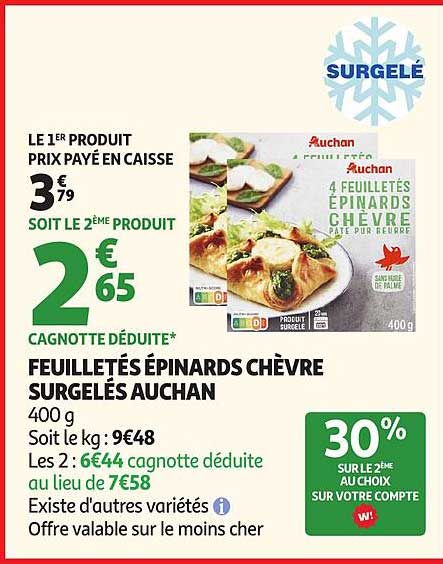 FEUILLETÉS ÉPINARDS CHÈVRE SURGELÉS AUCHAN