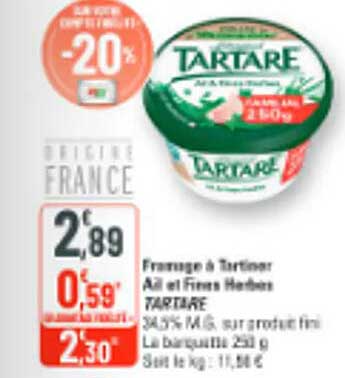 Fromage à Tartiner Ail et Fines Herbes TARTARE
