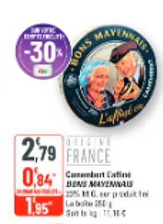 FROMAGE DE FRANCE Camembert Edition BRINS MAYENNAIS 25% M.G. sur produit lait La boîte 250 g