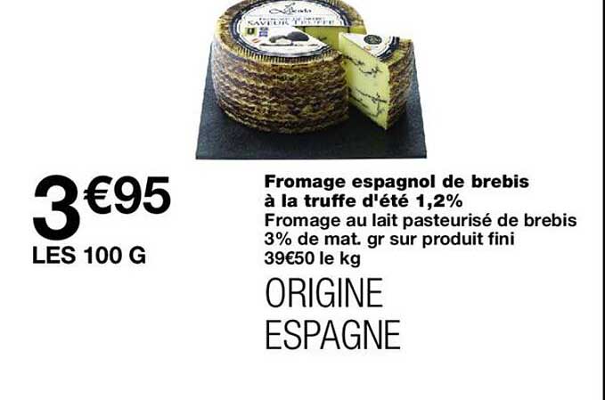 Fromage espagnol de brebis à la truffe d’été 1,2%