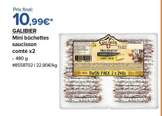 GALIBIER Mini bûchettes saucisson comté x2