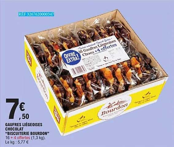 GAUFRES LIÉGEOISES CHOCOLAT "BISCUITERIE BOURDON" 16 + 4 offertes (1,3 kg)