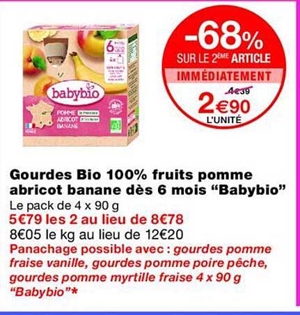 Gourdes Bio 100% fruits pomme abricot banane dès 6 mois “Babybio”