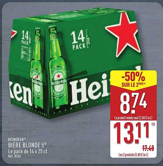HEINEKEN® BIÈRE BLONDE 5° Le pack de 14 x 25 cl.