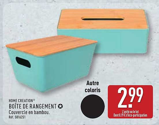 HOME CREATION® BOÎTE DE RANGEMENT Couvercle en bambou. Réf. 5016251