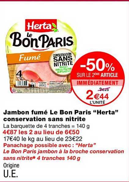 Jambon fumé Le Bon Paris “Herta” conservation sans nitrite