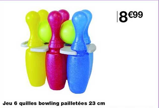 Jeu 6 quilles bowling pailletées 23 cm