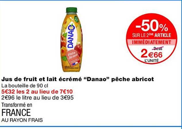 Jus de fruit et lait écrémé “Danao” pêche abricot