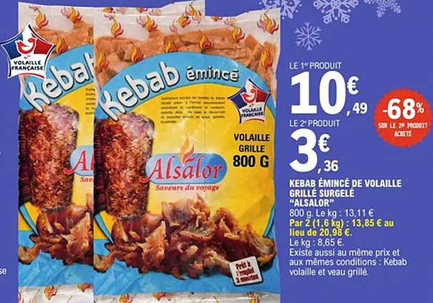 KEBAB ÉMINCÉ DE VOLAILLE GRILLÉ SURGELÉ "ALSALOR"