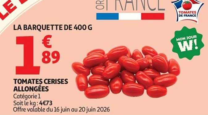 LA BARQUETTE DE 400 G TOMATES CERISES ALLONGÉES