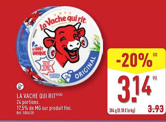 LA VACHE QUI RIT® 24 portions. 17,5% de MG sur produit fini. Ref. 5004135
