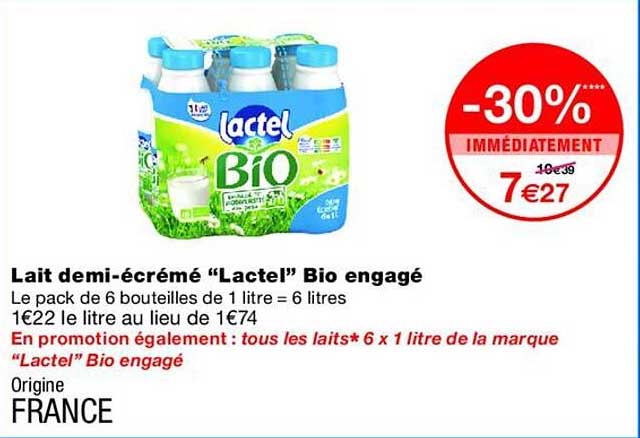 Lait demi-écrémé “Lactel” Bio engagé