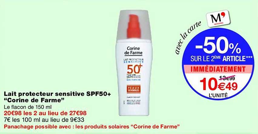 Lait protecteur sensitive SPF50+ “Corine de Farme”